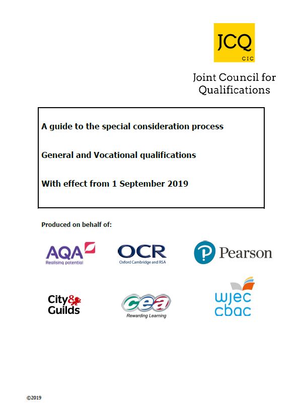 Document cover, A guide to the special consideration process.