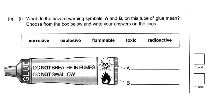 Exam question with an image of a tube of glue