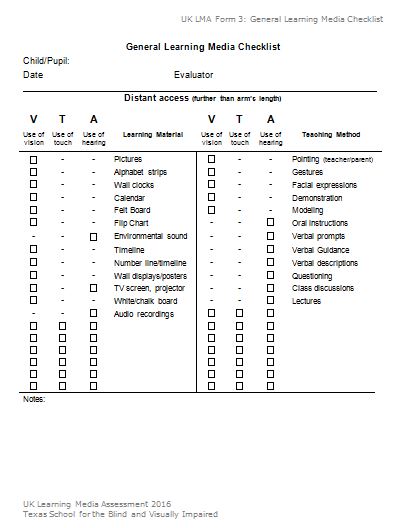 Form3, General Learning Media Checklist