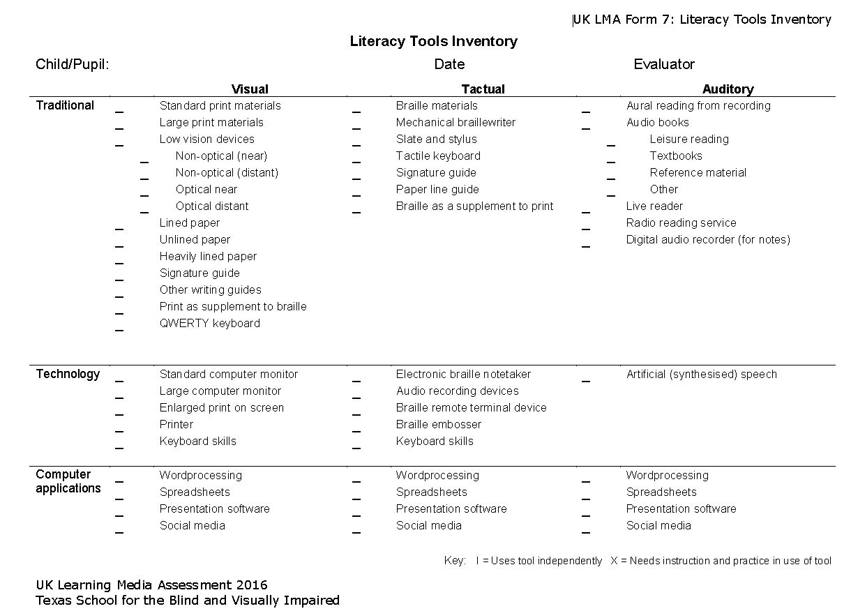Form7, Literacy Tools Inventory