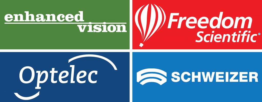 Logos: Optelec, Enhanced Vision, Freedom Scientific, Schweizer, OrCam