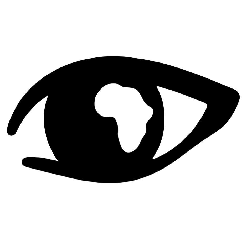 Visual Eyes Afrika-international’ (UK) logo - stylised eye in the colour black with a pupil in the shape of Africa