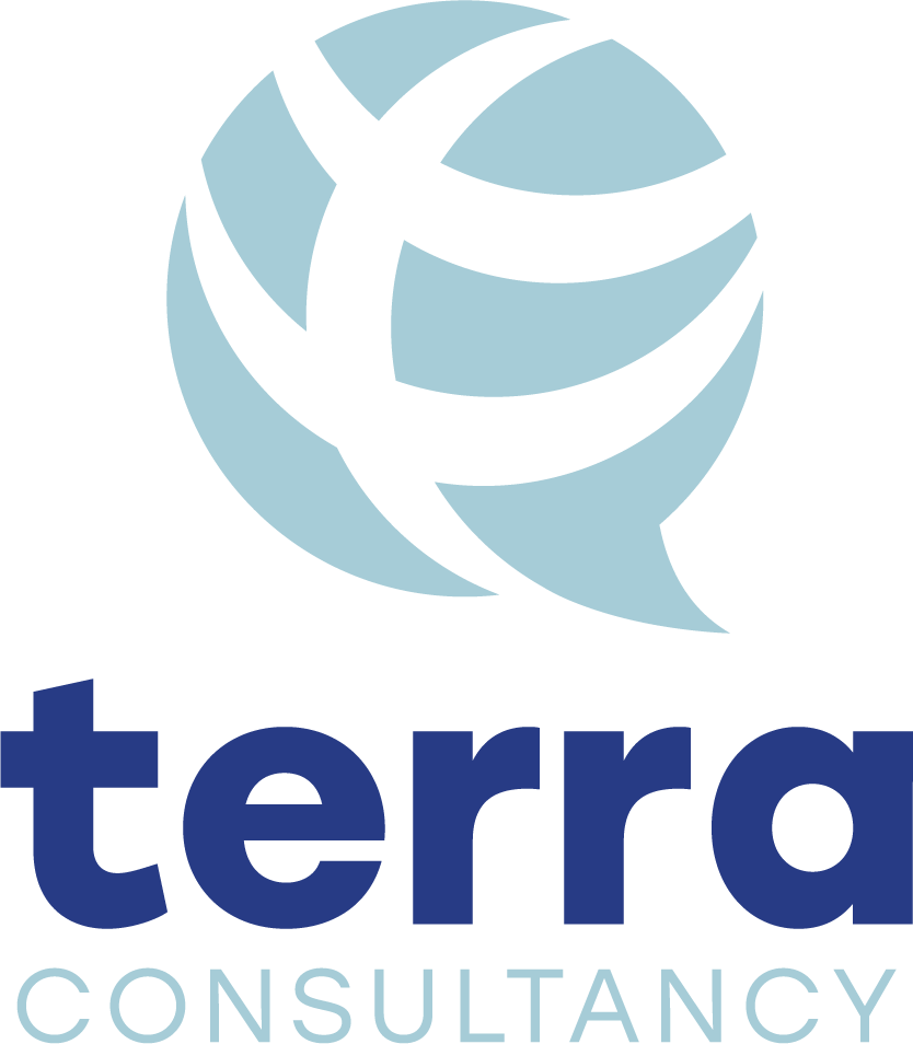 Terra consultancy logo featuring a light blue speech bubble and the words "terra consultancy"